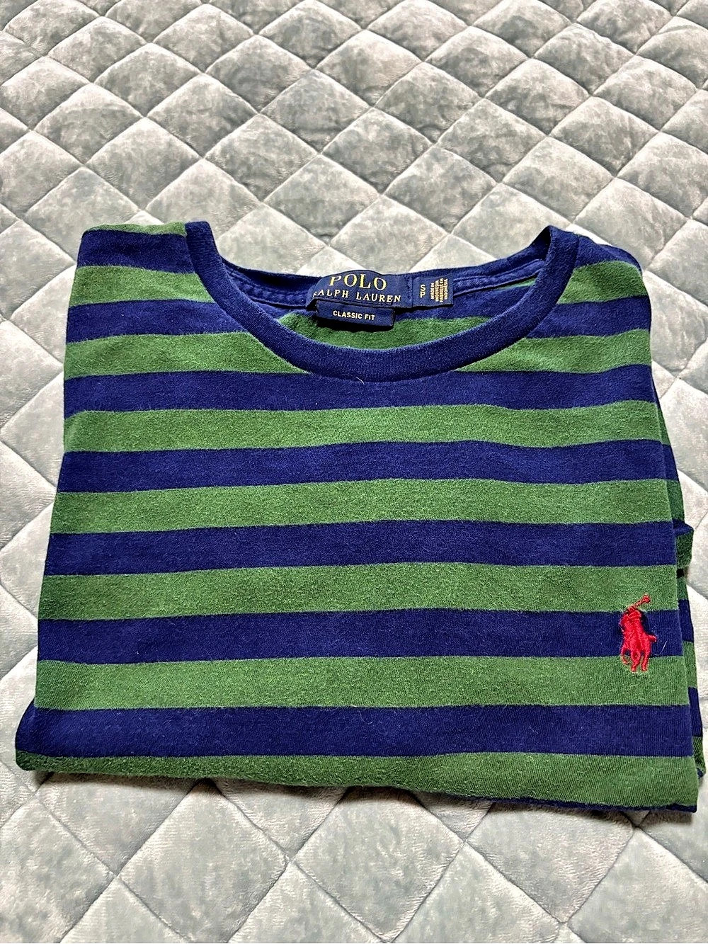 Polo Ralph Lauren Classic Fit Striped Cotton Tee in Blue & Green Like New